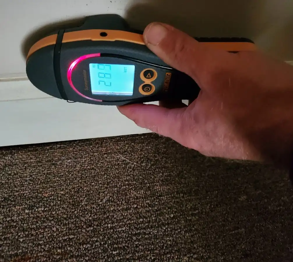Moisture detection at baseboard during Storm Damage Restoration in Franklin